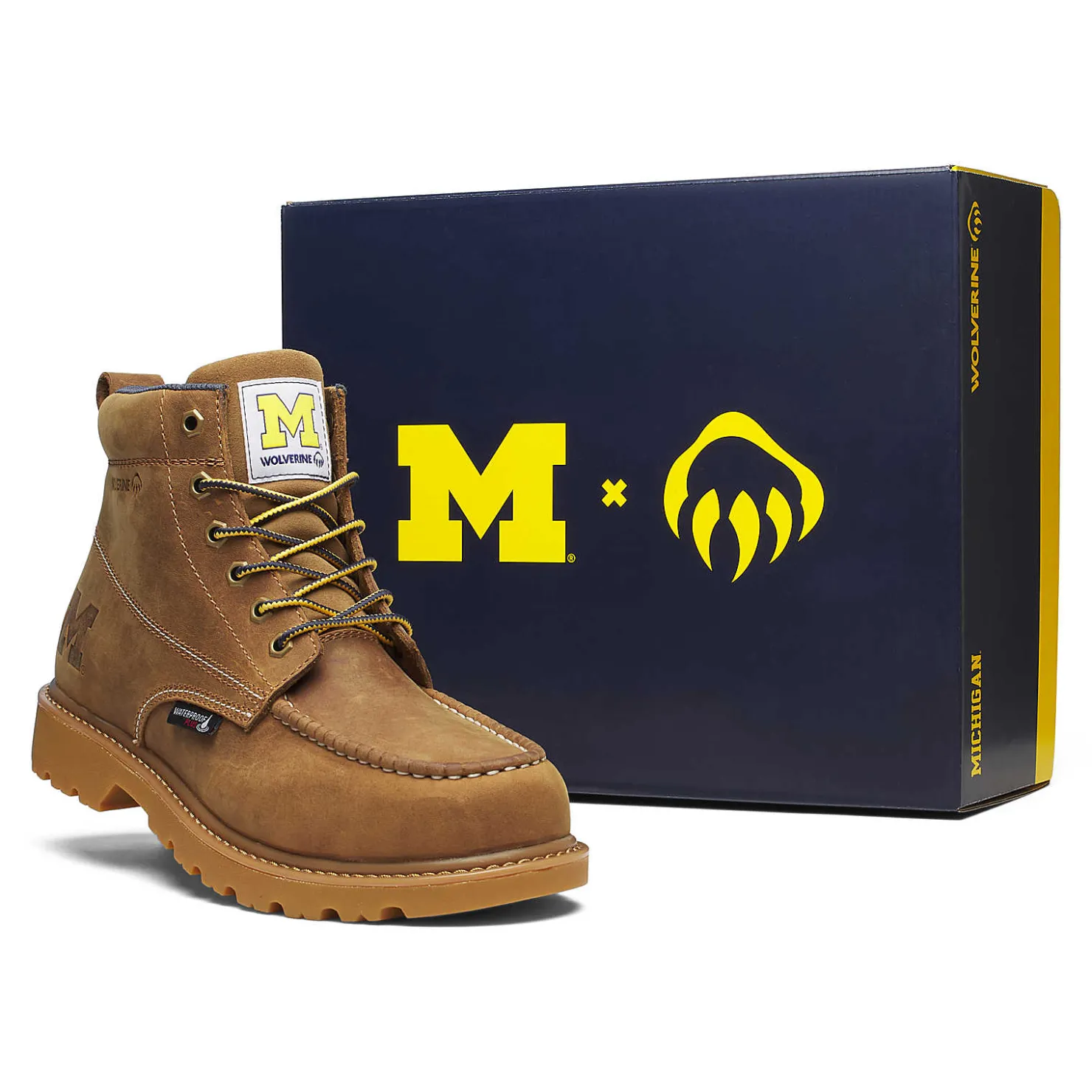 New X Valiant University Of Michigan Floorhand Moc Toe Work Boot Waterproof|Soft Toe